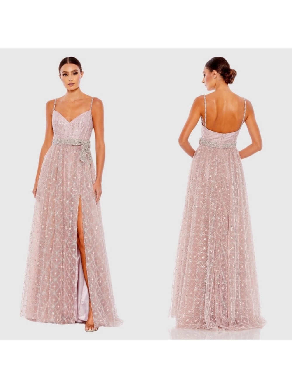 Mac Duggal Dusty Rose Beaded Tulle Maxi Gown